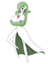 1girls angelthecatgirl breasts female female_gardevoir female_only gardevoir green_hair nintendo nipples pokemon pokemon_(species) pokemon_rse red_eyes solo