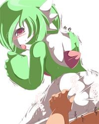 ass_grab blush female gardevoir green_hair narura panting pokemon pokemon_(species) red_eyes text