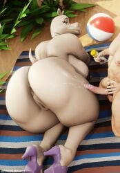 absurd_res anthro beach cum cum_on_leg darkflash23 dreamworks erect_penis female gloria_the_hippopotamus hi_res hippopotamid madagascar_(series) mammal nude nude_female nude_male obese_female pubic_hair solo