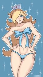 1girls big_breasts blonde_hair blue_eyes blush breasts female huge_breasts large_breasts mario_(series) nintendo princess_rosalina ribbon solo solo_female super_mario_bros. thick_thighs thighs tilio