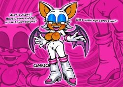 big_breasts blush boots classica_p dialogue elbow_gloves eyeshadow fangs featureless_breasts fur_pattern furry lipstick rouge_the_bat sega sonic_(series) white_fur wings