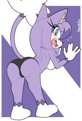 1girls anthro ass ass_focus ass_up blush breasts cleavage clothed clothing female female_only fur purple_hair senshion tail underwear