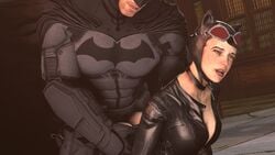 1boy 1boy1girl 1girls 3d all_fours batman batman:_arkham_knight batman:_arkham_origins batman_(series) bruce_wayne cape catsuit catwoman catwoman_(arkham) catwoman_(arkham_knight) choker criminal dc dc_comics doggy_style female from_behind ginkasu goggles goggles_on_forehead human implied_penetration male mask selina_kyle source_filmmaker stubble superhero