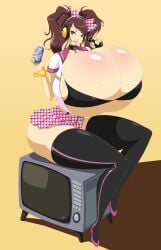 dea-jn huge_breasts hyper hyper_breasts kujikawa_rise looking_at_viewer massive_breasts persona persona_4 tagme television