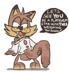 balls bubsy clothing dialogue feline lovely_star male_only mammal penis vein veiny_penis