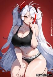 1girls ai_generated antenna_hair azur_lane big_breasts black_panties blacked blacked_clothing golden_eyes gym_uniform hi_res huge_ass huge_breasts interracial kneeling large_breasts light-skinned_female light_skin looking_at_viewer multicolored_hair orange_eyes pale-skinned_female pale_skin panties peropero prinz_eugen_(azur_lane) qos qos_clothing queen_of_spades red_background silver_hair snowbunny sports_bra sportswear white_hair yellow_eyes