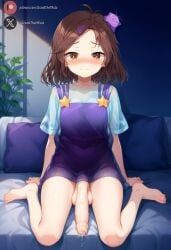 1futa ai_generated balls big_penis blush brown_eyes brown_hair centi_(nimu) clothed cock dickgirl embarrassed feet flaccid futa_only futanari huge_cock indoors light-skinned_futanari light_skin looking_at_viewer nimu penis precum roxygtf short_hair sitting small_breasts solo twitch virtual_youtuber vtuber youtube youtube_hispanic