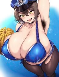 1girls ai_generated armpits azur_lane baltimore_(azur_lane) baltimore_(finish_line_flagbearer)_(azur_lane) big_breasts breasts brown_hair cheerleader female female_focus hairy_armpits huge_breasts large_breasts light-skinned_female looking_at_viewer looking_pleasured plump short_hair thick_thighs thighs yellow_eyes