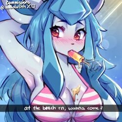 anakoluth anthro cleavage creatures_(company) eeveelution furry game_freak generation_4_pokemon glaceon nintendo pokémon_(species) pokemon pokemon_(species) pokemon_dppt popsicle sweat topwear