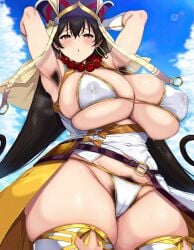 1girls ai_generated armpits big_breasts blush breasts brown_hair enormous_breasts fate/grand_order fate_(series) female female_focus hairy_armpits huge_breasts large_breasts light-skinned_female looking_at_viewer looking_pleasured plump red_eyes thick_thighs thighs xuangzang_sanzang_(fate) xuanzang_(fate)