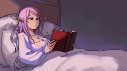 animated bed bedroom big_breasts blanket blue_eyes blue_hair breasts clitoris cunnilingus dominant_female eating_pussy elf femdom lesbian_couple lesbian_domination licking licking_pussy madeverette pink_hair short_hair submissive_female thighs underwear white_panties yuri