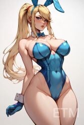 ai_generated big_breasts bunny_ears bunnysuit curvy_female metroid samus_aran sexy.ai yellow_hair zero_suit_samus