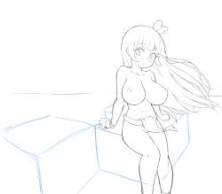 1girls bellybutton breasts drawfag huge_breasts kuruminha leaf_hair_ornament loincloth long_hair looking_at_viewer nipples simple_background sitting sketch sketch_background thighs