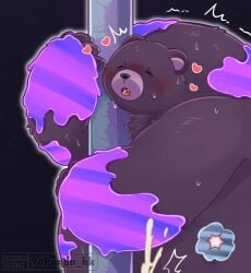 96panda anthro bear belly blush bodily_fluids cum fur genital_fluids male mammal masturbation mr._grizz nintendo orgasm overweight purple_body purple_fur slime solo splatoon