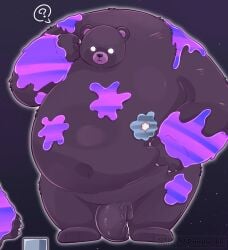 96panda anthro balls bear belly flaccid fupa fur genitals hi_res male mammal mr._grizz navel nintendo overweight penis purple_body purple_fur slime solo splatoon vein veiny_penis