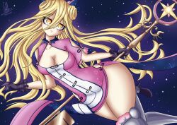 2d 2d_(artwork) ass big_ass big_butt blonde_hair breasts cleavage date_a_live dress hoshimiya_mukuro key light-skinned_female long_hair solo_female solo_focus space thick_thighs thighs yellow_eyes