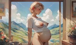 1girls ai_generated budenhoso female female_focus female_only pregnant pregnant_female stable_diffusion translucent_clothing wet_clothes