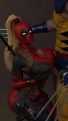 1boy 1girls 3d antiheroine big_breasts blake_lively claws deadpool_&_wolverine_(2024) lady_deadpool ladypool ladypool_(blake_lively) large_breasts marvel marvel_comics paizuri penis ponytail straight superhero_costume wanda_wilson wolverine_(x-men) x-men