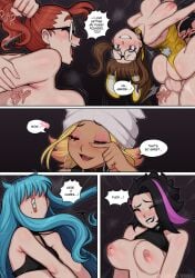 2girls 3futas afrobull bed big_ass big_breasts black_hair black_lipstick blue_eyes blue_hair bouncing_ass bouncing_breasts breasts brown_hair comic comic_page couch dialogue dickgirl double_penetration double_vaginal dubious_consent emily_(afrobull) english_text female futa_on_female futanari grabbing hair_grab imminent_anal intersex katelynn_(afrobull) maddie_(afrobull) orginal_character orgy original penis plap question_mark questionable_consent red_eyes red_hair sarah_(afrobull) sex smirk socks speech_bubble squeezing_breast steph_(afrobull) surprise vaginal_penetration veiny_penis watching yellow_hair