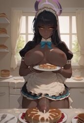 1futa ai_generated big_breasts big_penis black_hair blue_eyes civitai cum cum_on_food cum_on_plate dark-skinned_futanari dark_skin dish erikochan food front_view futanari halo karin_(blue_archive) long_hair looking_at_viewer maid maid_uniform nipples pancakes self_upload solo uncensored veiny_penis yellow_eyes