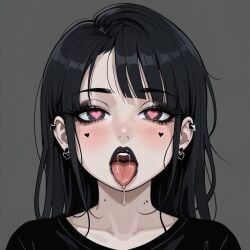 ai_generated black_lipstick dark_makeup goth goth_girl gothic heart_eyes tongue tongue_out