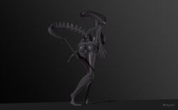 3d_(artwork) absurd_res alien alien_(franchise) anthro ass breasts digital_media_(artwork) female genitals hi_res huge_filesize nude pussy rear_view seductive setayad solo tail teeth xenomorph