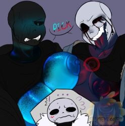 annoyed annoyed_expression cross_sans cross_sans_(fan_character) dialogue ectobody ectobreasts hoodie_lift imminent_sex killer_sans killer_sans_(fan_character) large_breasts looking_down nightmare_sans nightmare_sans_(fan_character) pressing_breasts_together sans sharp_teeth shirt_lift skeleton slimeybonez tongue tongue_out undertale undertale_au