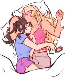 2girls aurawra21 black_hair blonde_hair class_of_'09 couple cuddling glasses jecka_(class_of_'09) lesbian_couple nicole_(class_of_'09) sleeping yuri