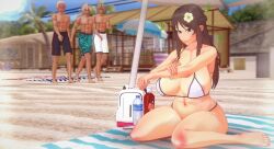 3boys 3d akira_mandeville beach big_breasts bikini dark-skinned_male huge_breasts koikatsu muscular muscular_male original plump spidey-dude sunscreen thick_thighs voluptuous voluptuous_female