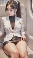 ai_generated mini miniskirt skirt_down stewardess thighs_together