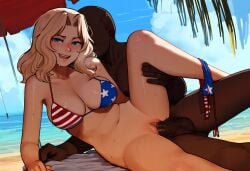 ai_generated american_flag_bikini beach dark-skinned_male girls_und_panzer interracial kay_(girls_und_panzer) penis pussy sex vagina vaginal_penetration