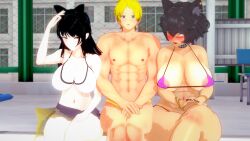 big_breasts blake_belladonna jaune_arc kali_belladonna pool rwby swimsuit