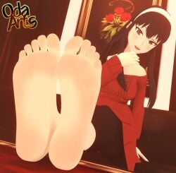 3d amused black_hair_female blushing blushing_at_viewer curious female female_focus female_only foot_fetish foot_focus looking_at_viewer oda_arts red_eyes shoes_removed smiling smiling_at_viewer soles spy_x_family tagme tagme_(artist) yor_briar yor_forger