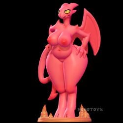 1:1 3d 3d_modeling 3d_print angry anthro breasts demon digital_media_(artwork) female genitals hand_on_butt hi_res horn looking_straight lucia_(satina) navel nipples nonotoys pussy red_body satina_wants_a_glass_of_water simple_background solo tail wings yellow_eyes