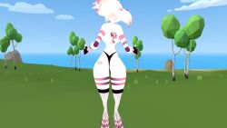 angel_dust_(hazbin_hotel) anthro bow fingerless_gloves fishnets panties solo_male spider tongue_out vrchat white_fur