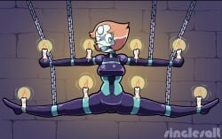 2024 ball_gag bondage bondage_gear bondage_outfit breasts candle candles chains chandelier fetish forniphilia legs_spread pearl_(steven_universe) singlesalt steven_universe suspended_in_midair