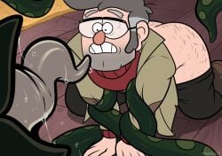 1male 1monster accurate_art_style dilf exposed_ass gay glasses gravity_falls grey_hair imminent_sex male_only mature_male mawile123 older_male partially_clothed solo_male squid stanford_pines tagme tentacle tentacles tentacles_around_arms