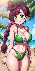 1girls ai_generated big_breasts bikini braid braided_hair breasts chloe_(pokemon) cleavage collarbone female green_eyes large_breasts pokemon pokemon_journeys ryuzam single_braid solo