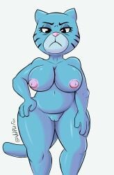 absurd_res age_difference angry anthro big_breasts blue_body breasts cartoon_network daison_the_fox felid feline female genitals hi_res mammal mary_senicourt nipples nude older_female pussy solo tail the_amazing_world_of_gumball thick_thighs wide_hips