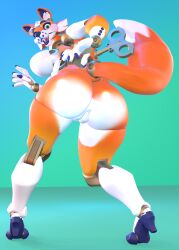 3d_(artwork) absurd_res anthro ass automaton blush breasts canid canine digital_media_(artwork) female fox genitals hi_res looking_at_viewer machine mammal nude open_mouth pussy robot simple_background solo tail tappet_(virushunter) virushunter wind-up_key