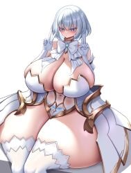 2d 2d_(artwork) ass belly_button belly_button_visible_through_clothing big_breasts blue_eyes breasts cleavage clothed date_a_live dress enormous_breasts female female_only light-skinned_female ribbon short_hair solo solo_female thick_thighs thighs tobiichi_origami variant_set white_dress white_hair