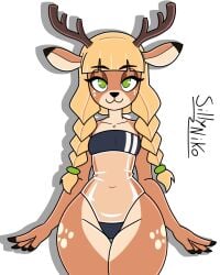 1girls anthro deer deer_girl eyebrows eyelashes female female_only gris_swimsuit hair oc original original_character sillynikoarts_(artist) swimwear translucent_clothing wide_hips