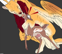 backlash91 blush cervine closed_eyes cum cum_inside deer dragon female feral feral_on_feral horn internal male mammal penetration saliva smile straight tongue vaginal_penetration wings