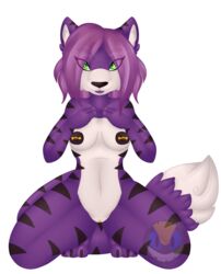 2015 anthro bethany_stripes big_breasts breasts brown_fur clitoris cute fan_character feline female fur hair heart lady-tragedy looking_at_viewer mammal mature_female nipple_piercing nipples nude piercing presenting purple_hair pussy solo sonic_(series) tiger voluptuous