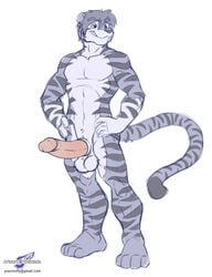 1boy anthro artist_logo artist_name balls ballsack big_penis black_stripes body_fur countershading erection feline foreskin foreskin_folds furry_balls grey_fur grey_hair huge_cock humanoid_penis humanoid_penis_with_sheath intact justin male male_only mammal masculine nude_male penis retracted_foreskin scrotum sheathed_humanoid_penis smooth_fur smooth_penis solo tail testicles tiger toony uncut wolfblade