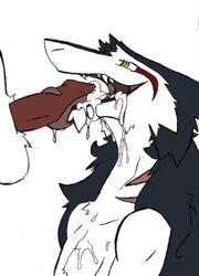 2015 anthro balls blue_fur cum cum_in_mouth cum_inside cum_on_chest cum_on_neck fangs fur johnithanial licking male male_only markings messy oral orgasm penis rain_silves scar sergal sex simple_background smile teeth tongue tongue_out white_fur yellow_eyes