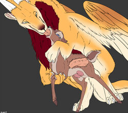 backlash91 cervine deer dragon duo female feral feral_on_feral half-closed_eyes horn internal male mammal open_mouth penis sex straight tongue tongue_out wings