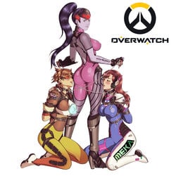 2d 3girls absurdres activision arms_behind_back ass blizzard_entertainment blue_skin blush bodysuit bondage breasts brown_eyes brown_hair chains chronal_accelerator collar d.va dat_ass erect_nipples eyewear female female_only femdom femsub goggles harness headgear headphones high_heels human kneeling large_breasts leash licking long_hair multiple_girls multiple_subs nipple_bulge open_mouth overwatch pokies ponytail purple_hair reptileye saliva short_hair skin_tight tied_hair tongue tongue_out tracer widowmaker yuri