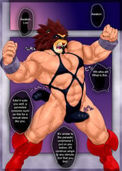 2boys abs anal anthro ass biceps bulge clothed clothing comic diphallia diphallism duo english_text feline goo_creature hair half-dressed human japanese_text kitticlub kuromaru_(mugen) leo_(red_earth) lion male male_only mammal monster multi_genitalia multi_penis muscular muscular_male offscreen_character offscreen_male open_mouth page_10 pecs penis penis_tail red_earth solo_focus tail tail_penis teeth tentacle text tongue tongue_out topless transformation underwear