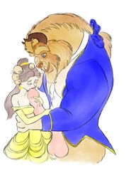 beast_(disney) beauty_and_the_beast beauty_and_the_bestiality belle bestiality disney disney_prince disney_princess fellatio female head_hold human male moistythirst oral penis straight testicles